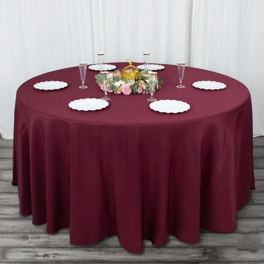 Premium Polyester 120" Round Tablecloth Burgundy - Seamless 220GSM Wrinkle-Resistant Table Cover