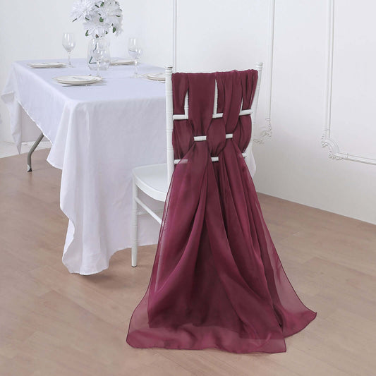 5 Pack Chiffon Chair Sashes Burgundy - Soft & Lightweight Designer Chair Bows 22"x78"