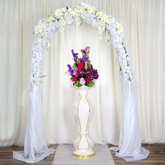 40" Shimmering Gold Glittered Marble Design Flower Pot Vase With Pearls and Mirror Mosaic Embellishment