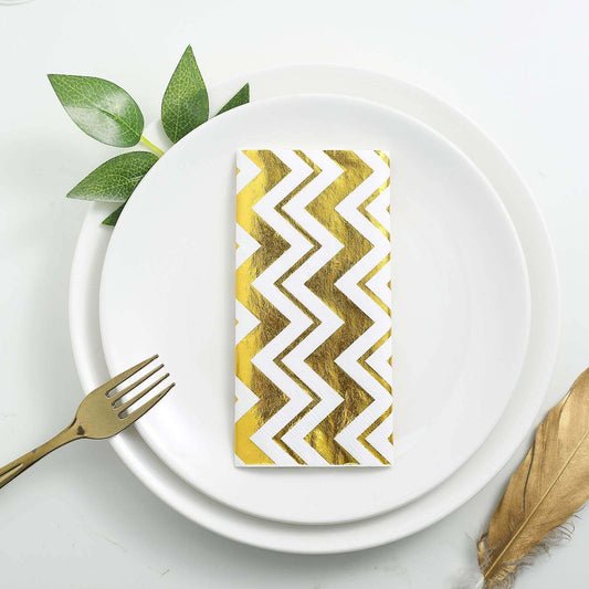 20-Pack Paper Dinner Napkins with Chevron Design Metallic Gold - Disposable 3 Ply Cocktail Napkins for Weddings