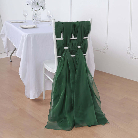 5 Pack Chiffon Chair Sashes Hunter Emerald Green - Soft & Lightweight Designer Chair Bows 22"x78"
