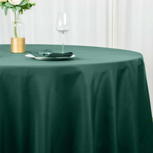 Premium Polyester 132" Round Tablecloth Hunter Emerald Green - Seamless 220GSM Wrinkle-Resistant Table Cover