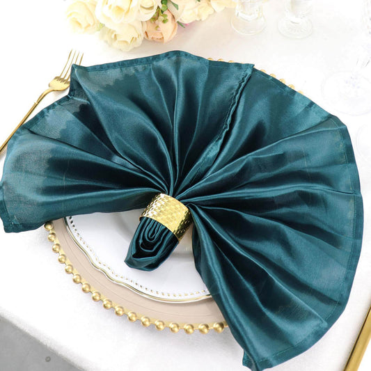 5 Pack Satin 20"x20" Napkins Peacock Teal - Luxurious Shine & Smooth Dinner Napkins