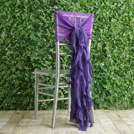 1 Set Chiffon Hoods Chair Sashes with Willow Ruffles Design Purple - Stylish Chair Bow Decor