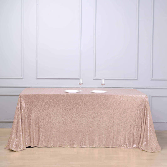 Sequin 90"x132" Rectangle Tablecloth Rose Gold - Seamless Sparkly Table Cover