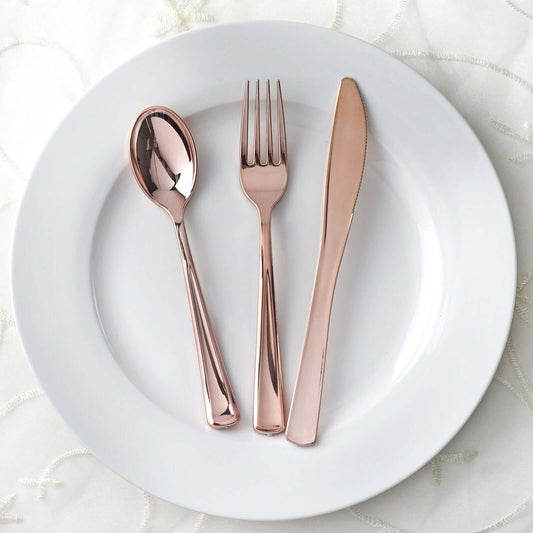 30-Pack Plastic Utensil Set Metallic Rose Gold Classic Heavy Duty - Durable Disposable Silverware Set 7", 8"