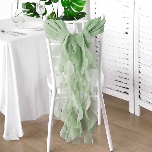Chiffon Chair Sash with Curly Design Sage Green - Stylish Chair Decorations
