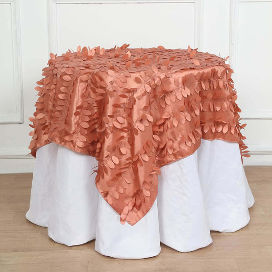 Taffeta 54"x54" Table Overlay Square Tablecloth Terracotta (Rust) 3D Leaf Petal Table Cover