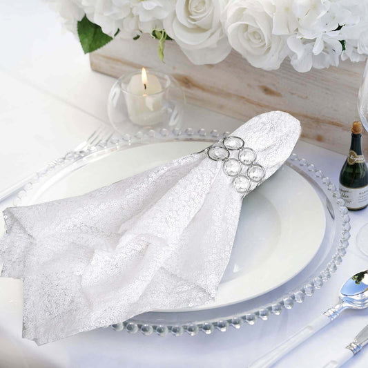 Sequin 20"x20" Napkin White - Shimmering Decorative Dinner Napkin for Weddings & Events