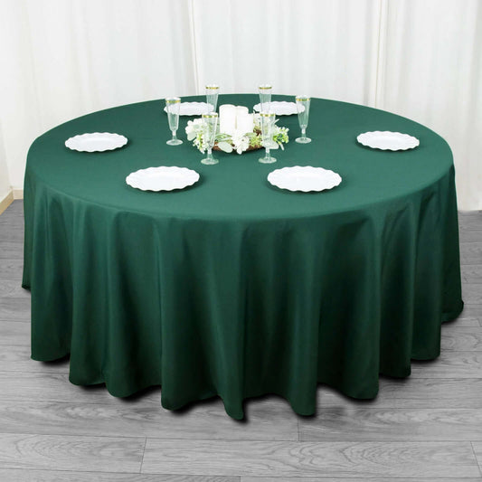 Premium Polyester 108" Round Tablecloth Hunter Emerald Green - Wrinkle-Resistant 220GSM Table Cover