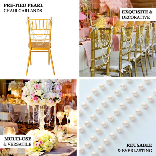 Faux Pearl Beaded 16" Chair Back Garland Sash White Gatsby - Inspired Style - Pre - Tied Chic Wedding Decor for Chiavari Chairs - Bell Racket Store