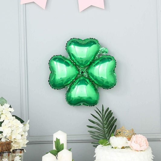 10 Pack 15" Shiny Green Four Leaf Clover Shaped Mylar Foil Balloons