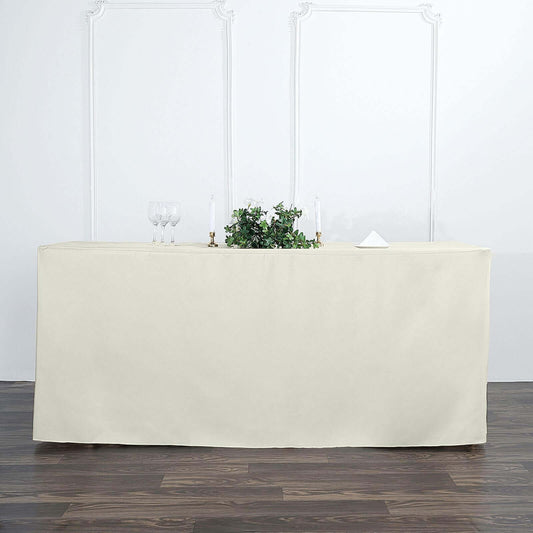 Fitted Polyester 72"x30" Rectangle Tablecloth Ivory - Durable Table Cover - NestOCart