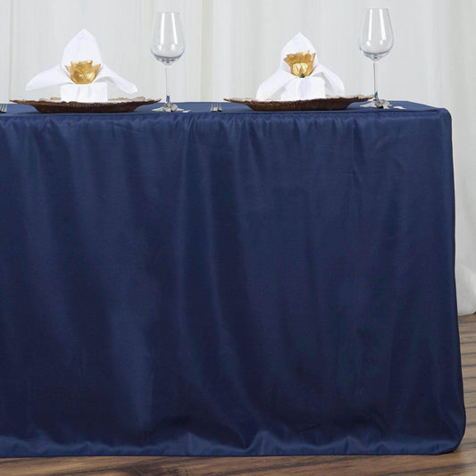 Fitted Polyester 72"x30" Rectangle Tablecloth Navy Blue - Durable Table Cover - NestOCart