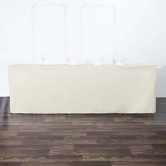 Fitted Polyester 96"x30" Rectangle Tablecloth Ivory - Durable and Easy to Maintain Table Cover - NestOCart