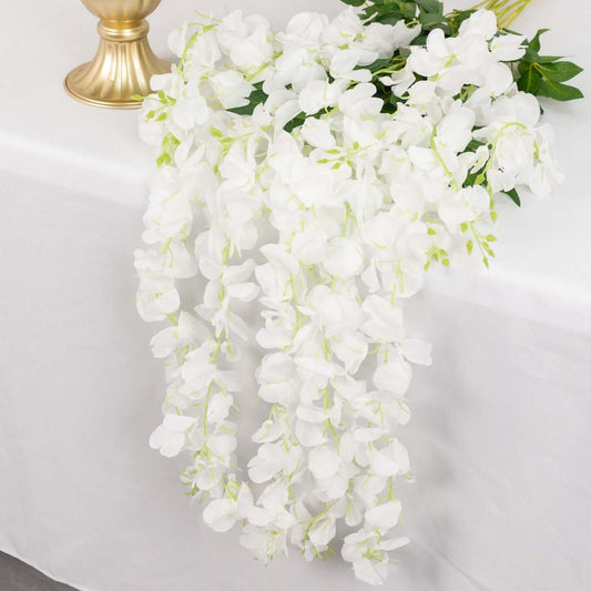 5 Pack 44" Silk Hanging Wisteria Flower Garland Vines in White, 3 Strands in 1 Bush