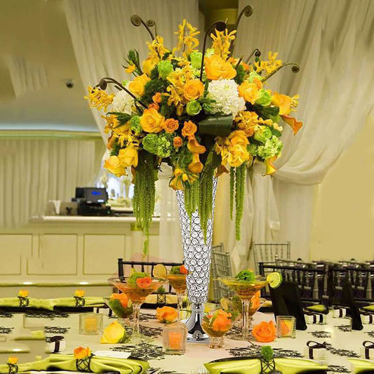 2-Pack Crystal Beaded Trumpet Vase Set Silver - Table Centerpiece for Stylish Decor 22"