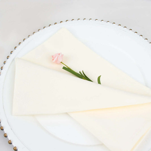5 Pack Premium Polyester 20"x20" Napkins Ivory - Wrinkle-Resistant & Durable Dinner Napkins