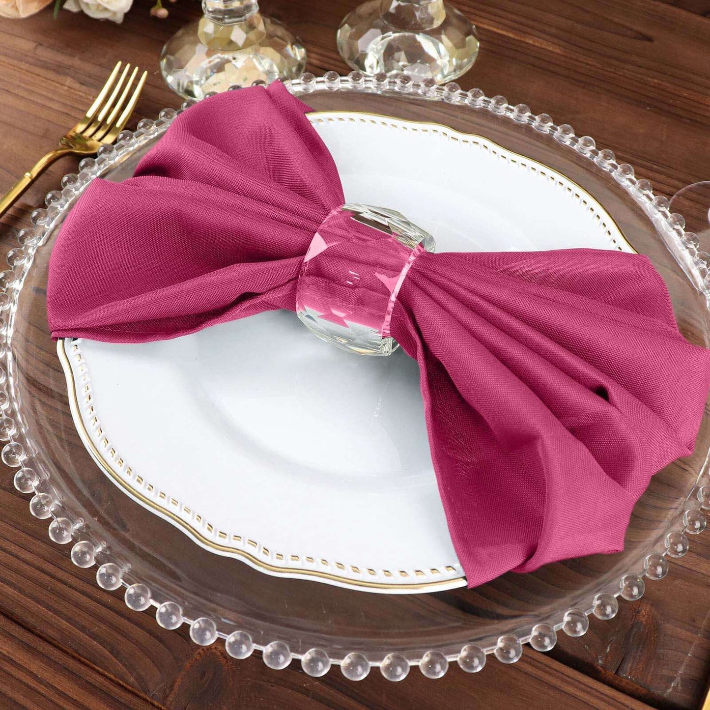 5 Pack Polyester 20"x20" Napkins Fuchsia - Wrinkle Resistant & Easy Care Cloth Napkins