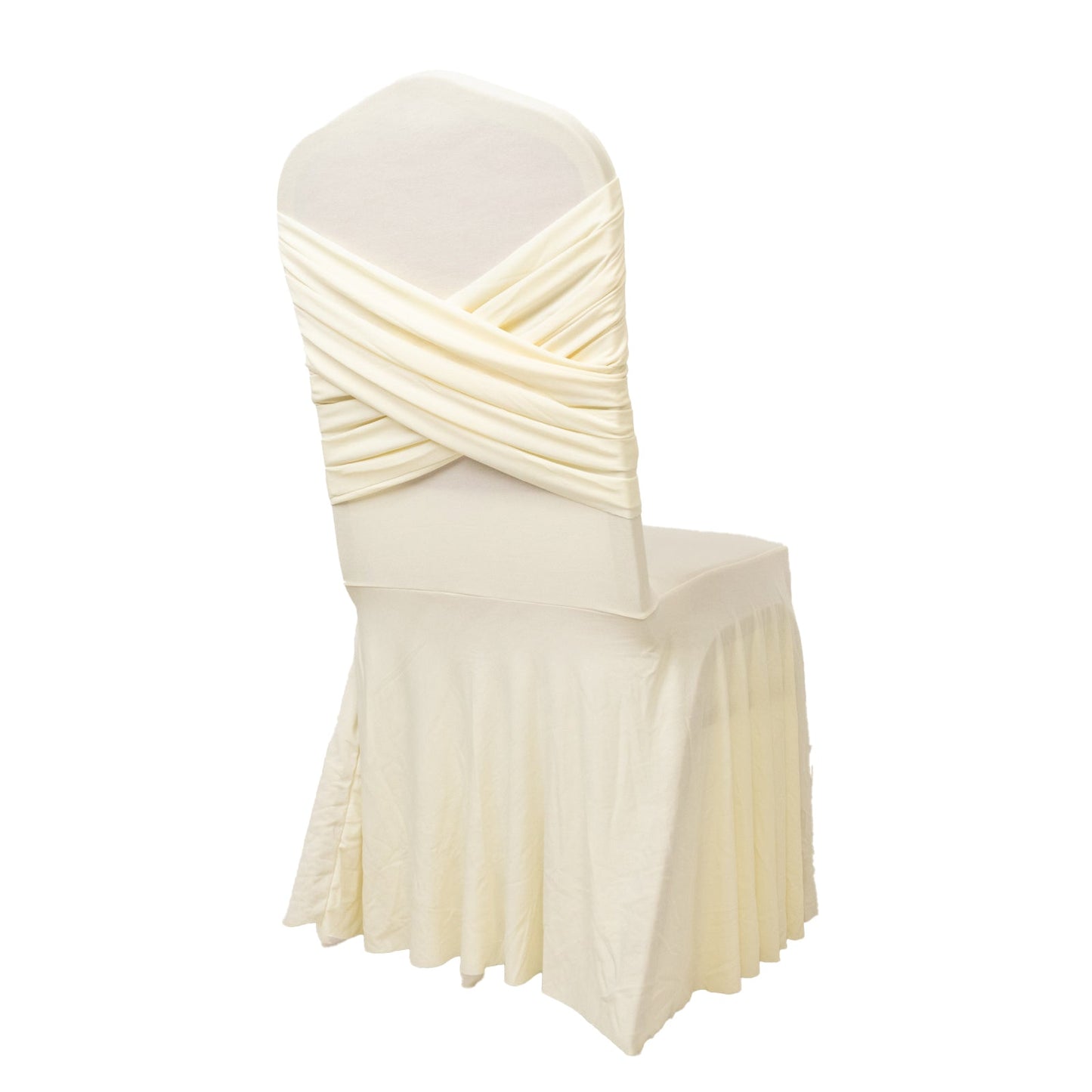 Ivory Spandex Banquet Chair Cover with Ruffle Skirt & Cross Back Sash – Stretch Slipcover for Events - Bell Racket Store