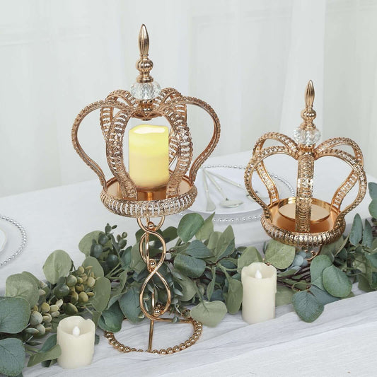 Metal Crown Spiral Pillar Candle Holder Stand Gold - Jeweled Votive Candle Centerpiece 18"