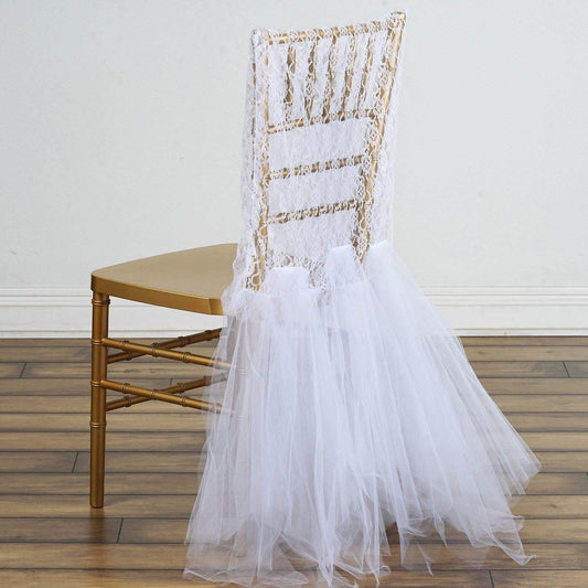Lace and Tulle Chair Cover Skirt for Wedding Chairs Ivory - Stylish Tutu Slipcover for Sophisticated Event Decor - NestOCart