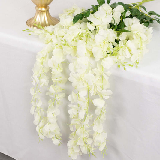 5 Pack 44" Silk Hanging Wisteria Flower Garland Vines in Cream, 3 Strands in 1 Bush