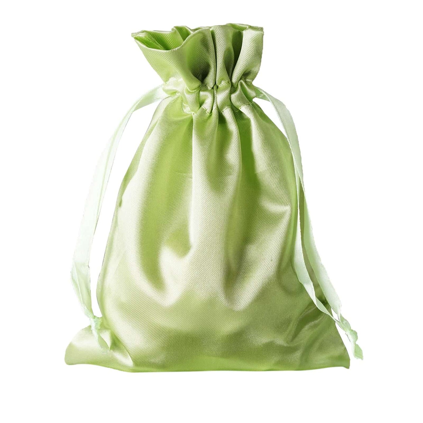 12 Pack 5"x7" Apple Green Satin Drawstring Wedding Party Favor Gift Bags, Drawstring Pouch Gift Bags