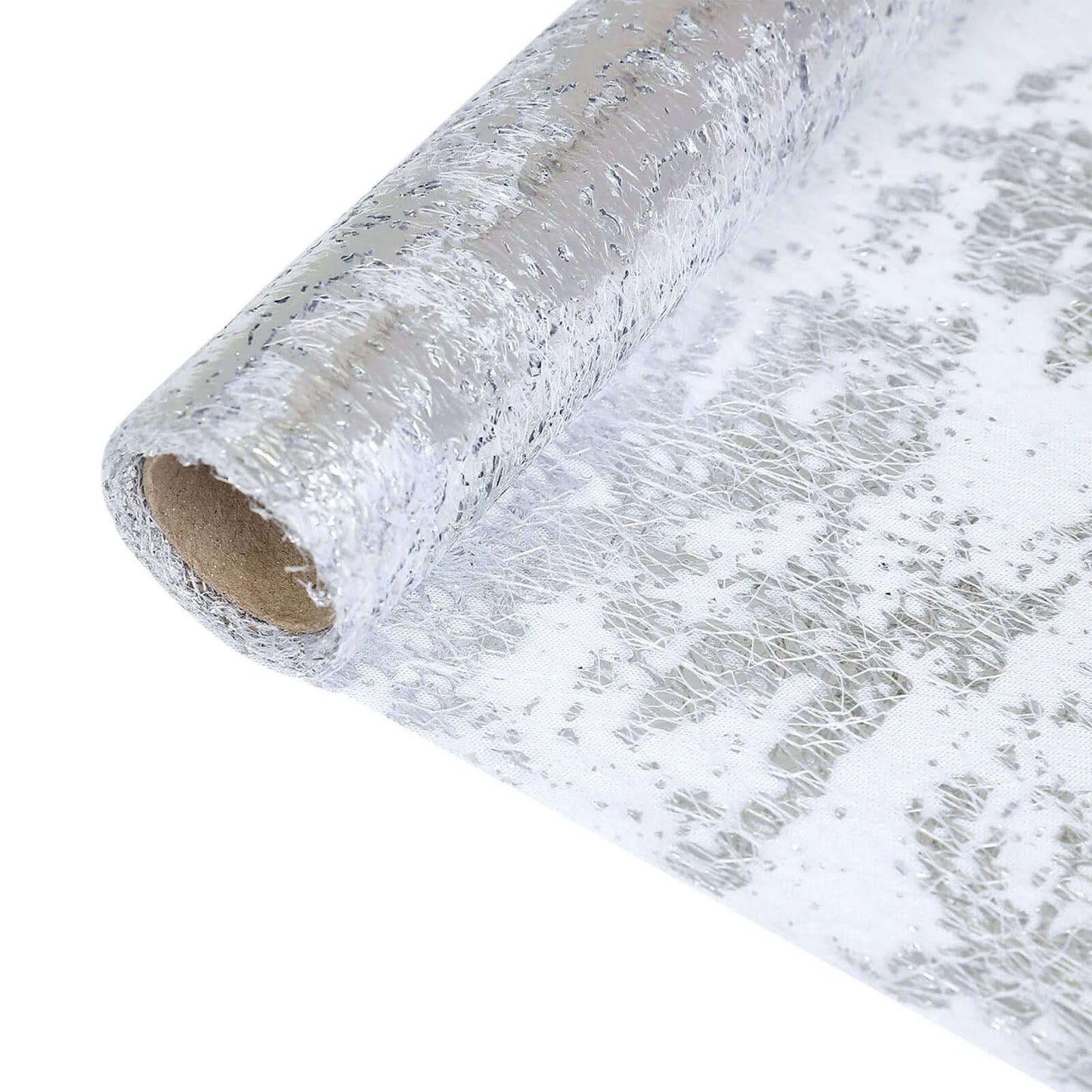 Mesh Polyester 108" Table Runner Roll Metallic Silver - Distressed Foil Look Disposable Table Decor - Bell Racket Store
