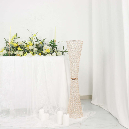 Metal Hurricane Floral Vase Centerpiece Metallic Gold with Crystal Beaded Design - Decorative Table Piece 36" - Bell Racket Store