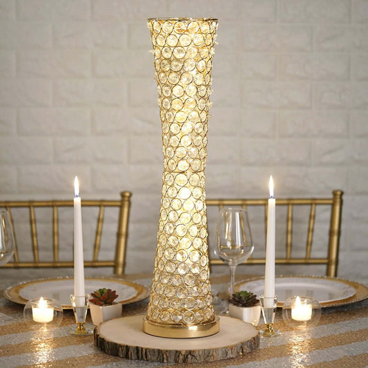Metal Hurricane Floral Vase Centerpiece Metallic Gold with Crystal Beaded Design - Table Decorative Stand 24" - NestOCart