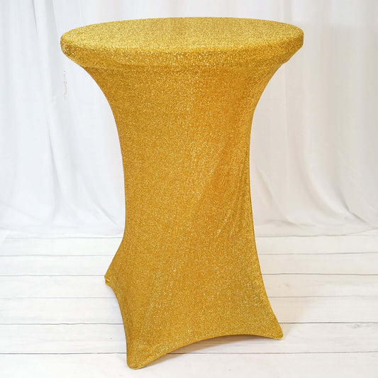 Metallic Spandex 36" Fitted Glitter Round Cocktail Table Cover Gold - Polished Stretch Fit for High Top Tables - NestOCart
