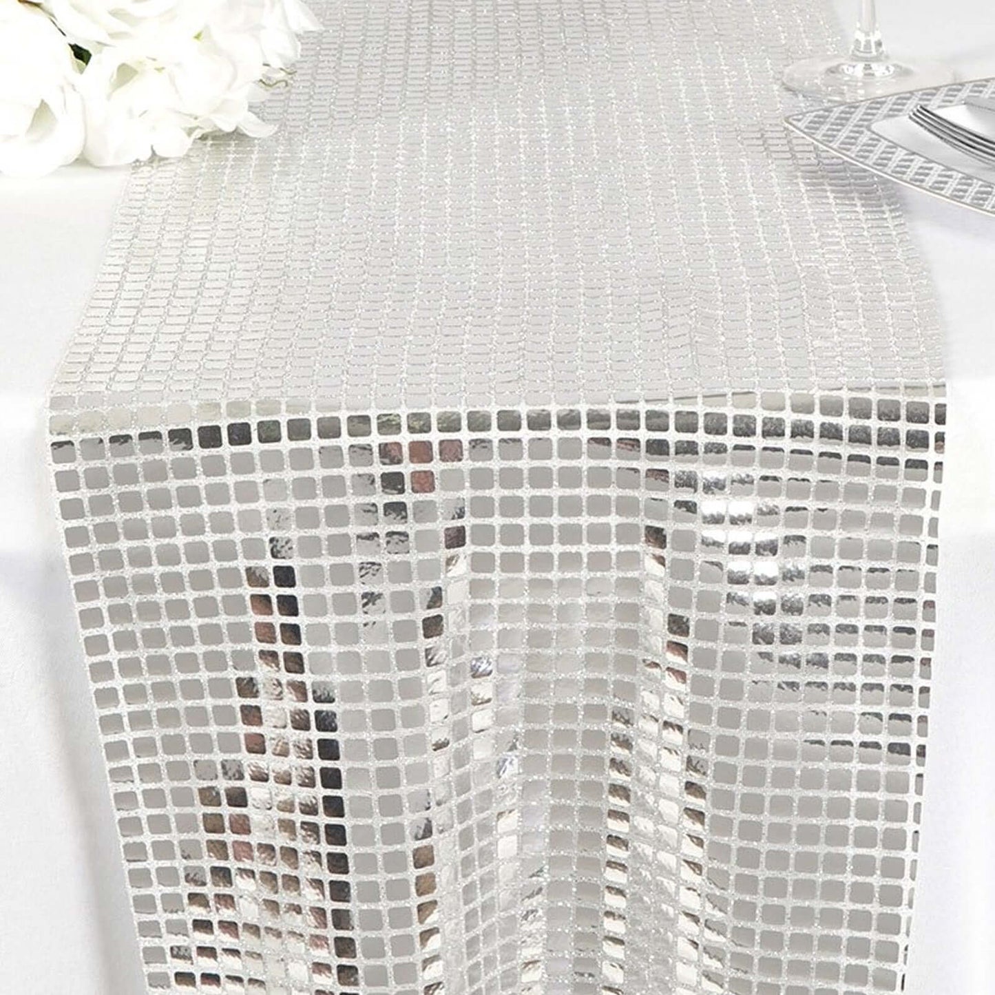 Mirror Foil 12"x108" Table Runner Silver - Shiny Metallic Party Table Decor - NestOCart