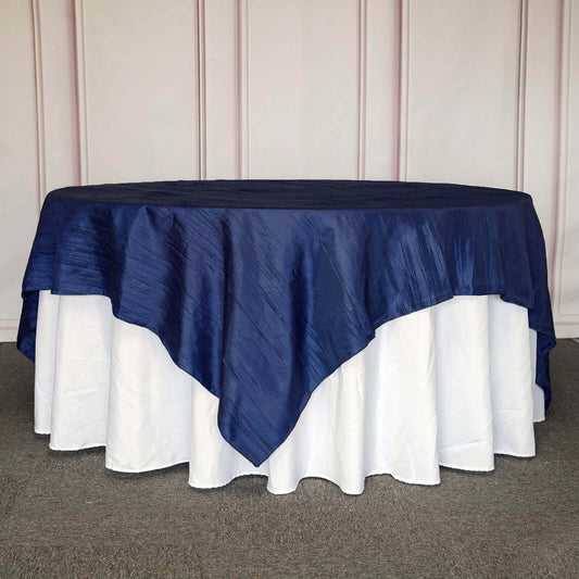 Taffeta 90"x90" Table Overlay Square Tablecloth Navy Blue - Accordion Crinkle Table Cover