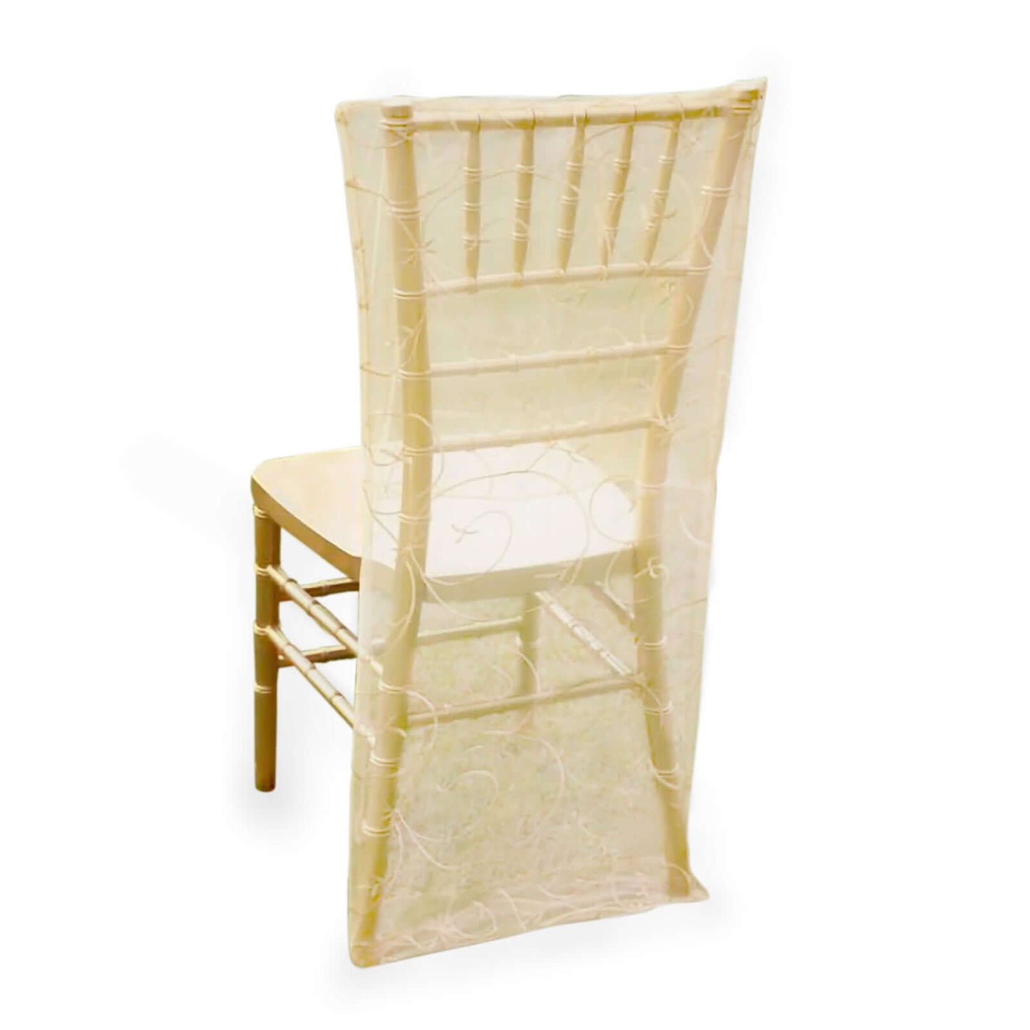 Organza Chair Slipcover with Satin Embroidery for Chiavari Chairs Ivory - Chair Back Cover - NestOCart