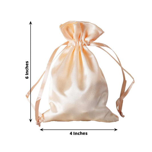 12 Pack 4"x6" Peach Satin Drawstring Wedding Party Favor Gift Bags