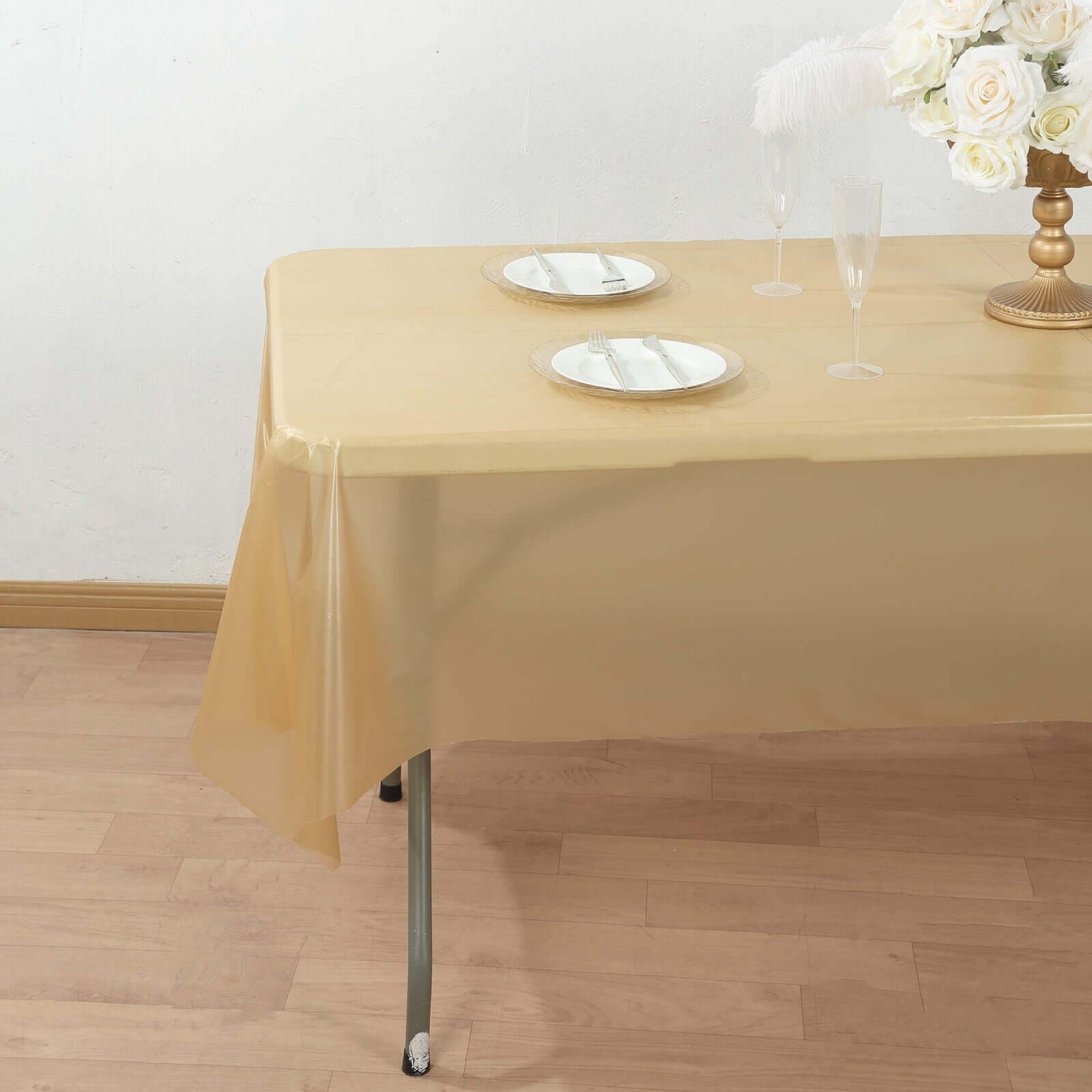 Plastic Table Cover Roll Gold with Slide Cutter - Customizable Disposable Tablecloth Roll 54"x300ft - Bell Racket Store