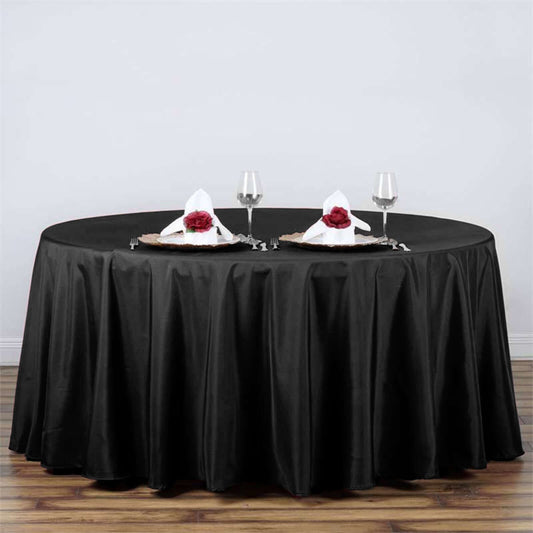 Polyester 120" Round Tablecloth Black - Seamless Wrinkle - Resistant Design for Weddings - NestOCart