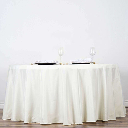 Polyester 120" Round Tablecloth Ivory - Seamless Wrinkle - Resistant Table Cover - NestOCart