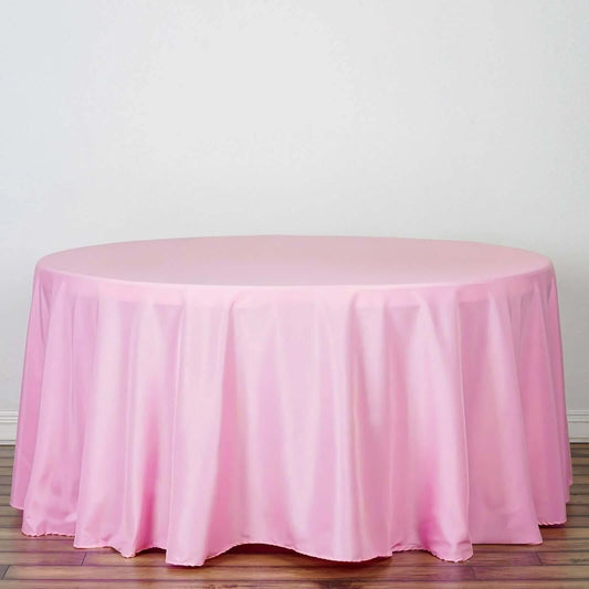 Polyester 120" Round Tablecloth Pink - Seamless Wrinkle - Resistant Table Cover - NestOCart