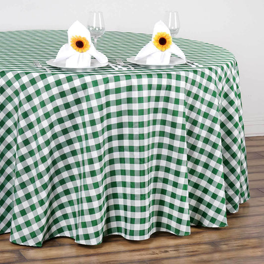 Polyester 120" Round Tablecloth White/Green Seamless - Checkered Buffalo Plaid Table Cover - NestOCart