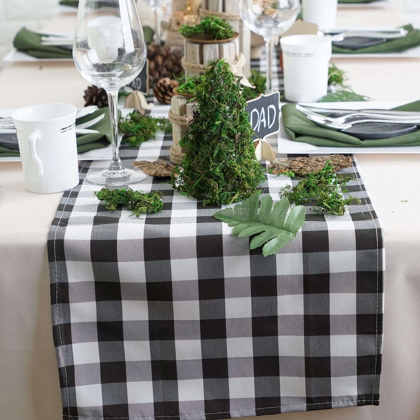 Polyester 14"x108" Table Runner Black/White - Gingham Plaid Design - NestOCart