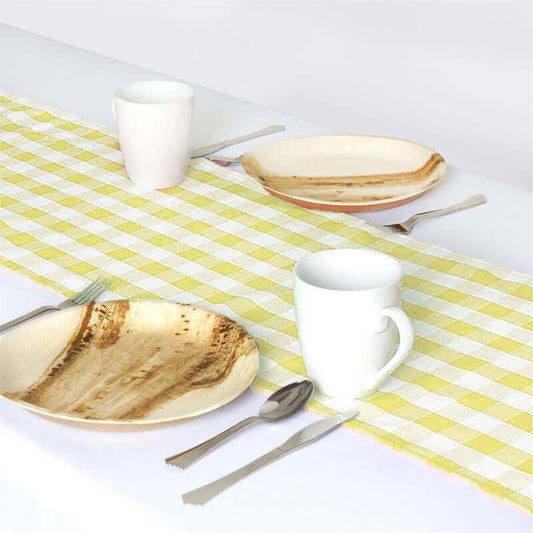 Polyester 14"x108" Table Runner Yellow/White - Gingham Plaid Design - NestOCart