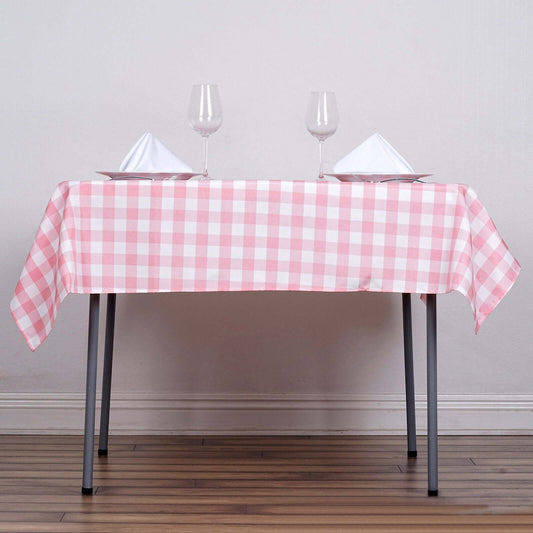 Polyester 54"x54" Square Tablecloth White Rose Quartz - Checkered Buffalo Plaid Design for Casual Table Settings - NestOCart