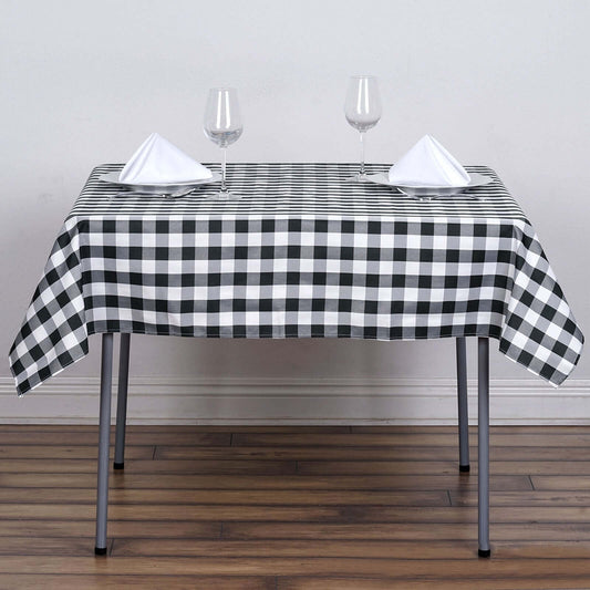 Polyester 54"x54" Square Tablecloth White/Black - Checkered Buffalo Plaid Design for Casual Table Settings - NestOCart