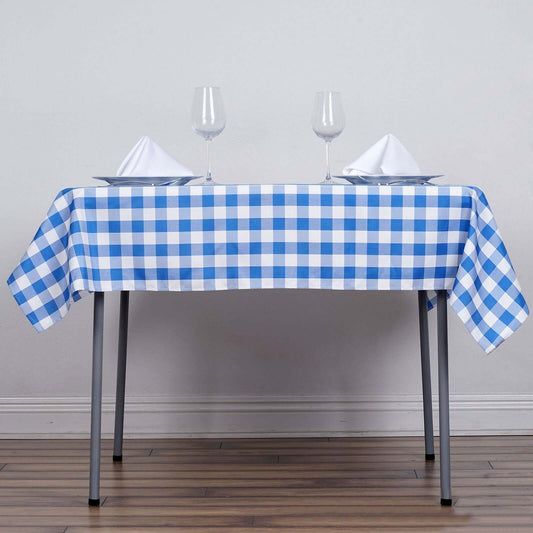 Polyester 54"x54" Square Tablecloth White/Blue - Checkered Buffalo Plaid Design for Casual Table Settings - NestOCart