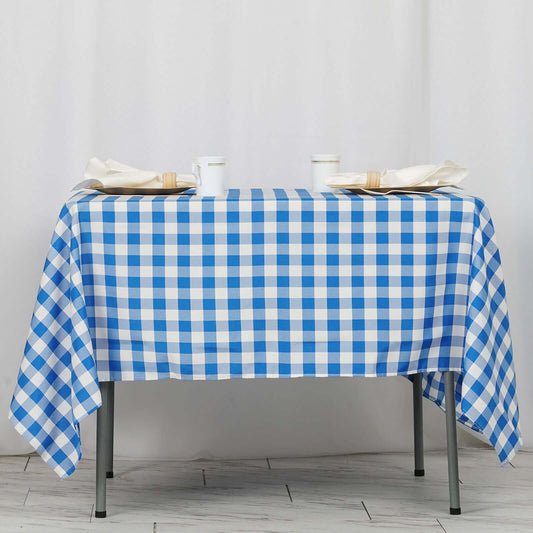 Polyester 70"x70" Square Tablecloth White/Blue - Checkered Buffalo Plaid Table Cover - NestOCart