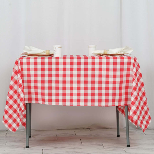 Polyester 70"x70" Square Tablecloth White/Red - Checkered Buffalo Plaid Table Cover - NestOCart