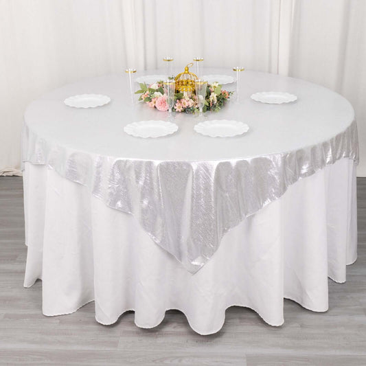 Polyester 72"x72" Table Overlay Square Tablecloth Silver - Sequin Dots Wrinkle - Free Table Cover - Bell Racket Store