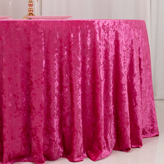 Premium Crushed Velvet 120" Round Tablecloth Fuchsia - Reusable Soft & Stylish Seamless Table Cover - Bell Racket Store
